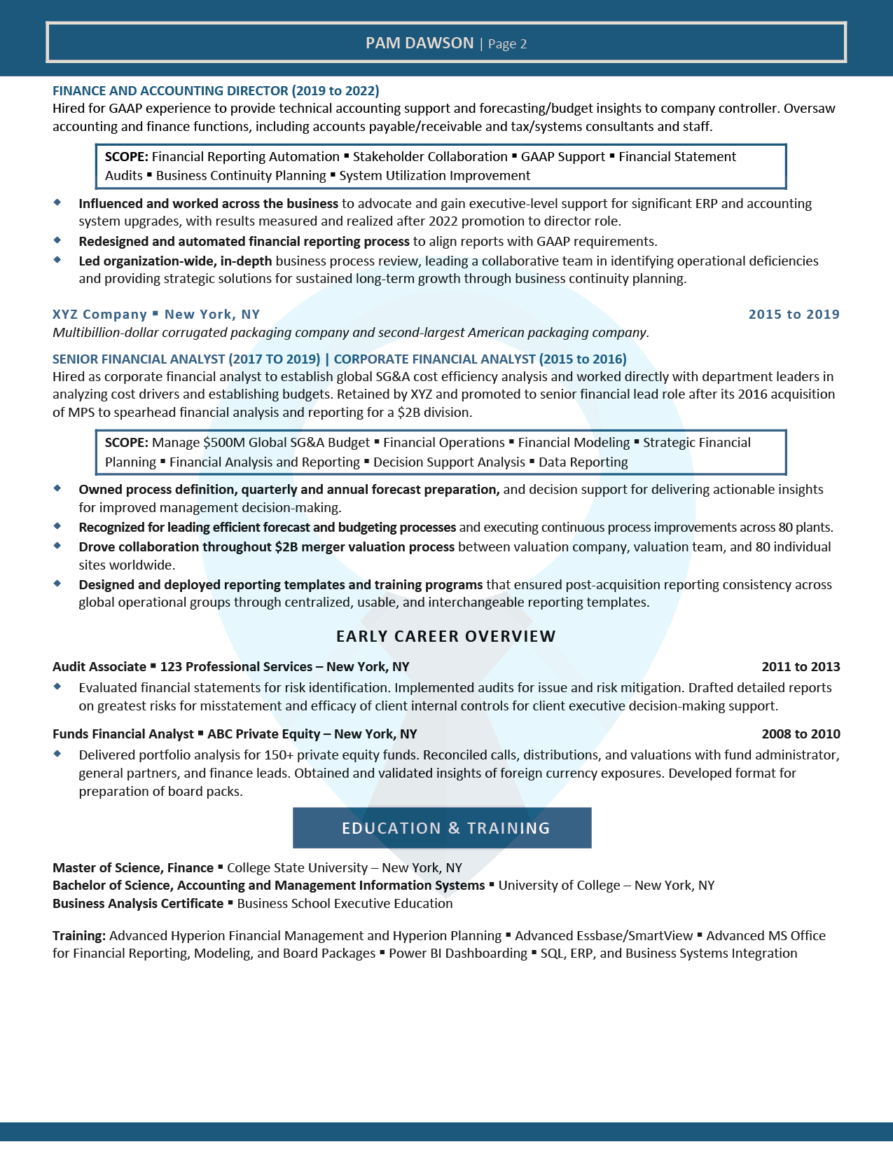 C-Level Resume Sample: CFO