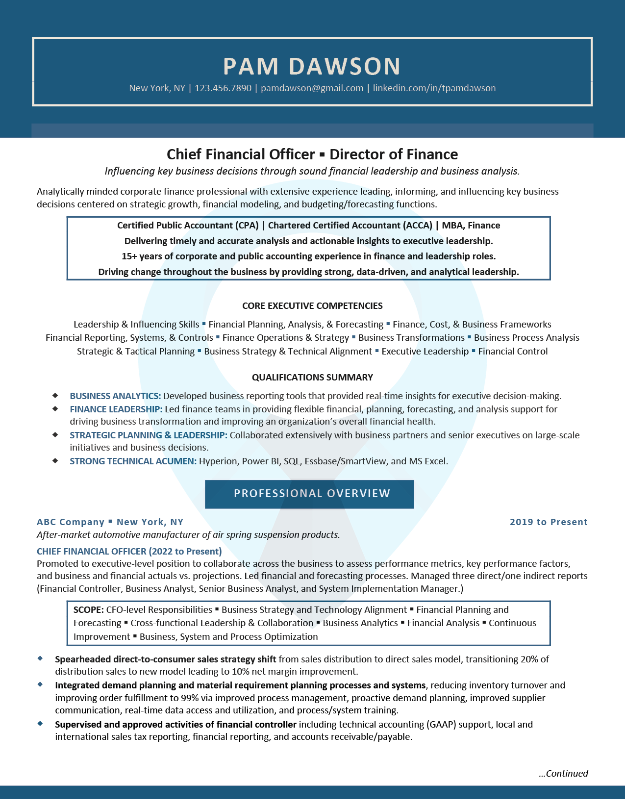 C-Level Resume Sample: CFO