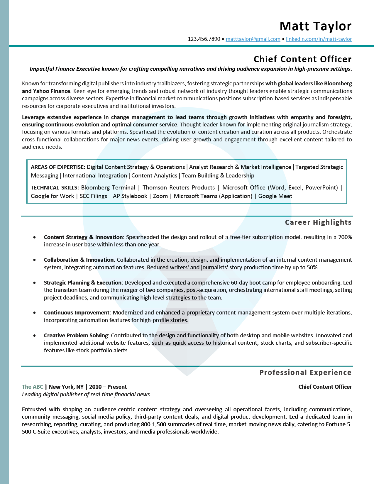 C-level Resume Sample: CCO