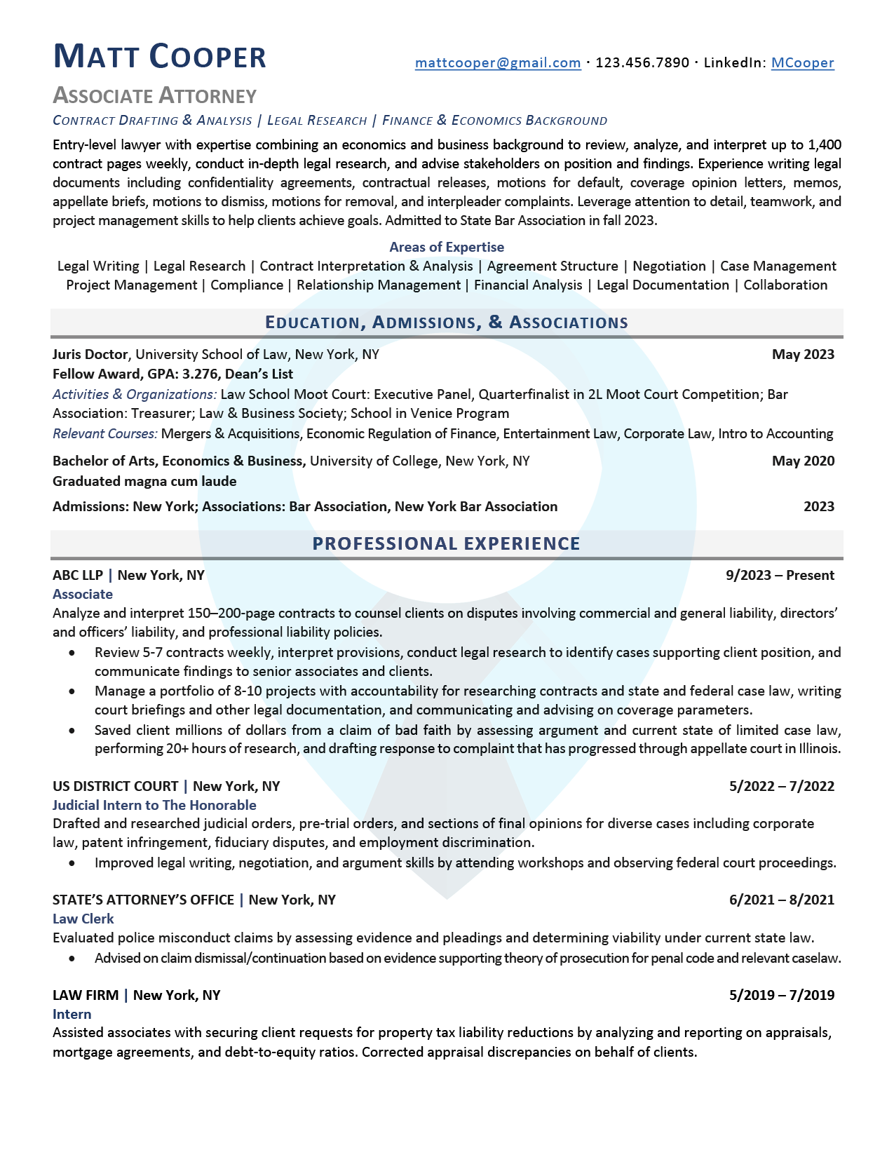 Entry-Level Sample Resume: Associate Attorney