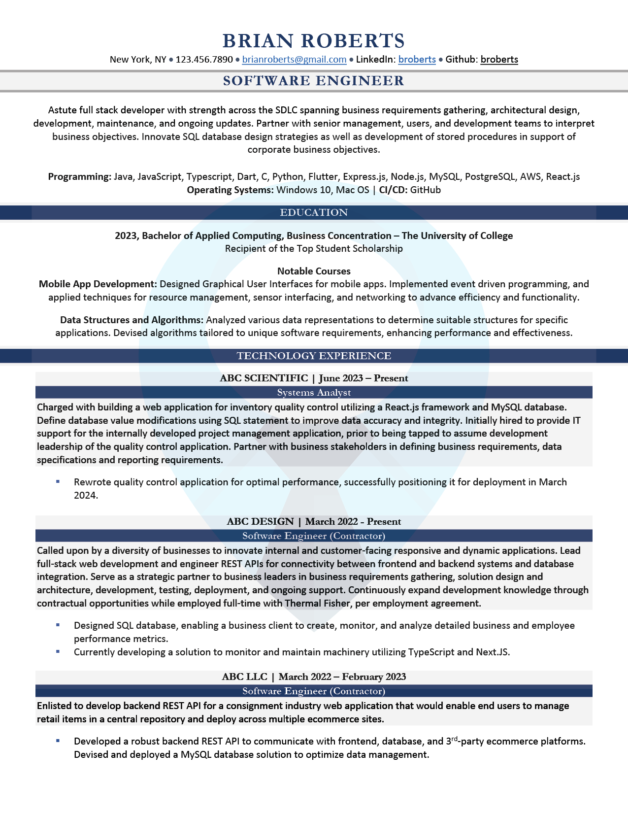 Entry-Level Resume Sample - Software Engineer