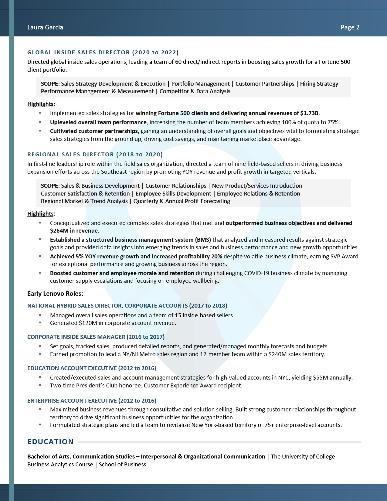 Executive Resume Sample: Director of Business Development