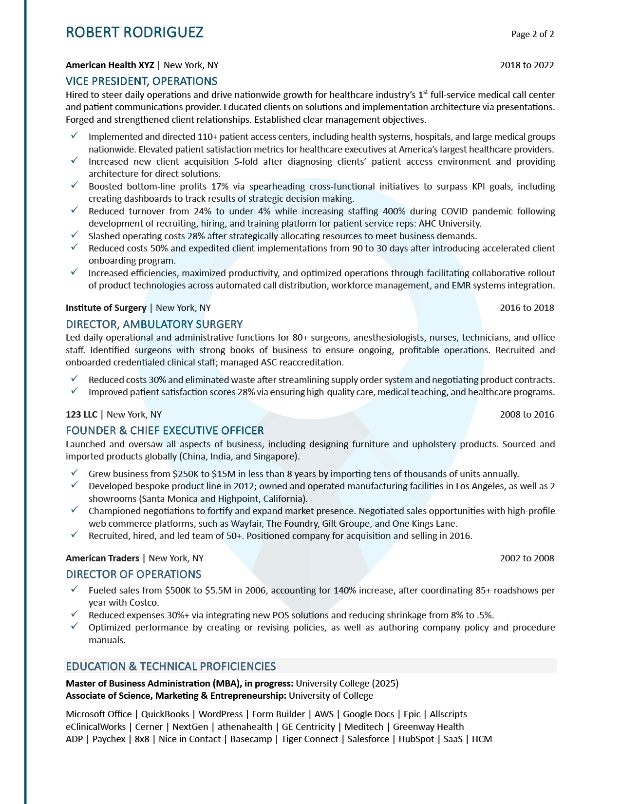 Executive Resume Sample: Director of Operations