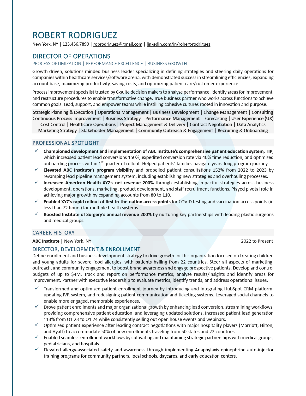 Executive Resume Sample: Director of Operations