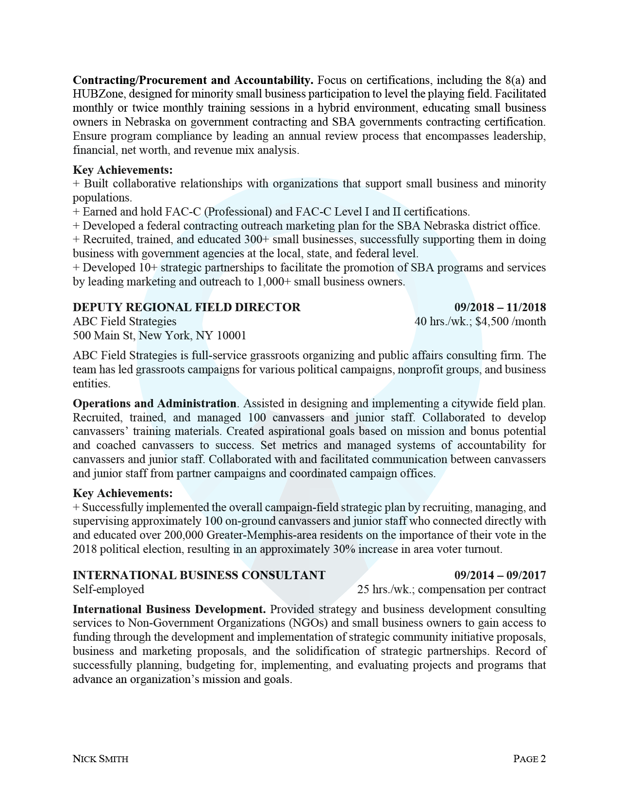 Federal Resume Sample- Business Development Specialist