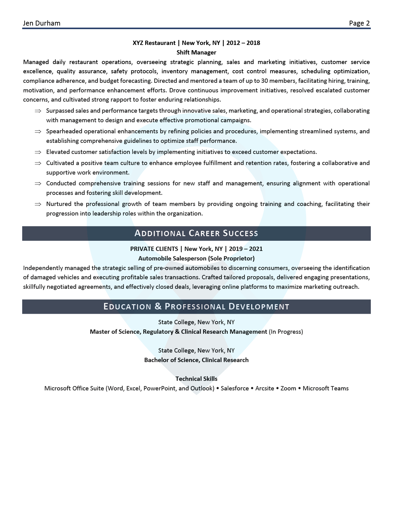 Professional Resume Sample: Customer Relations