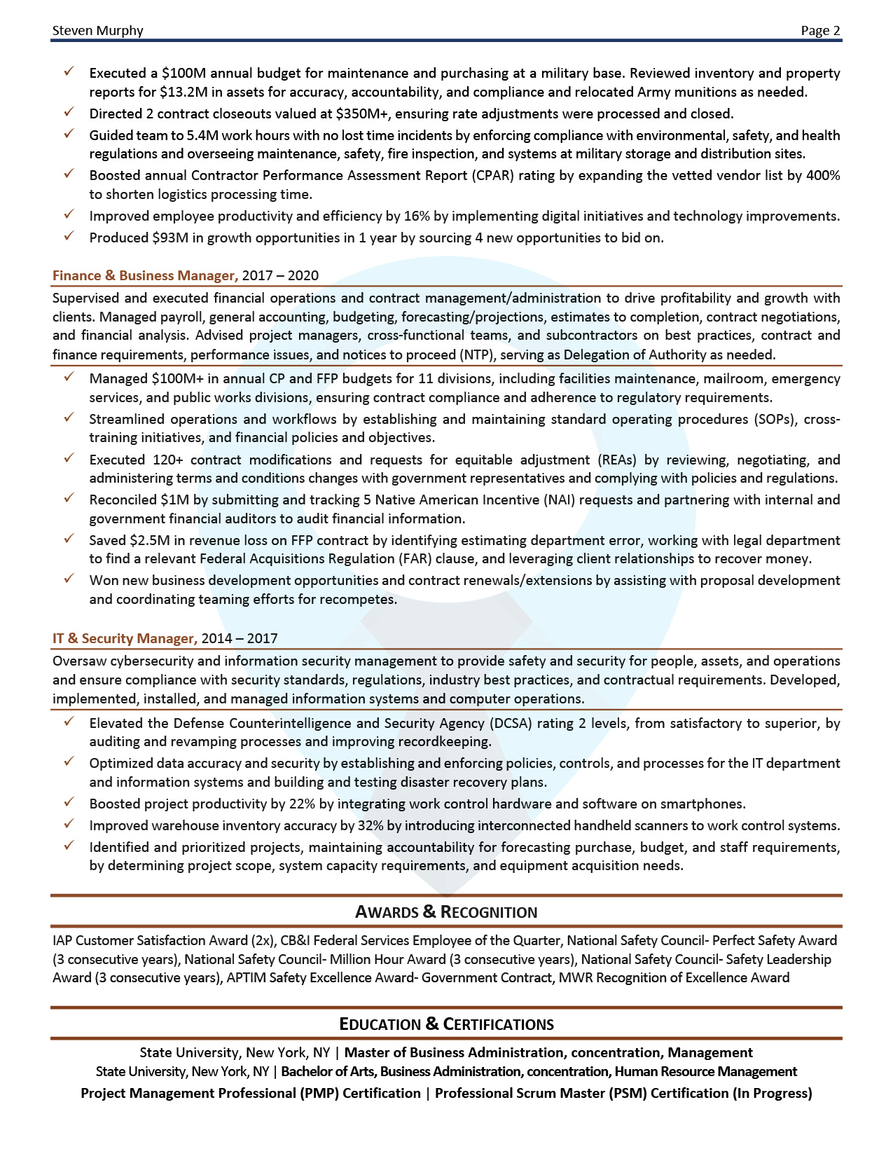 Professional Resume Sample: Program Manager