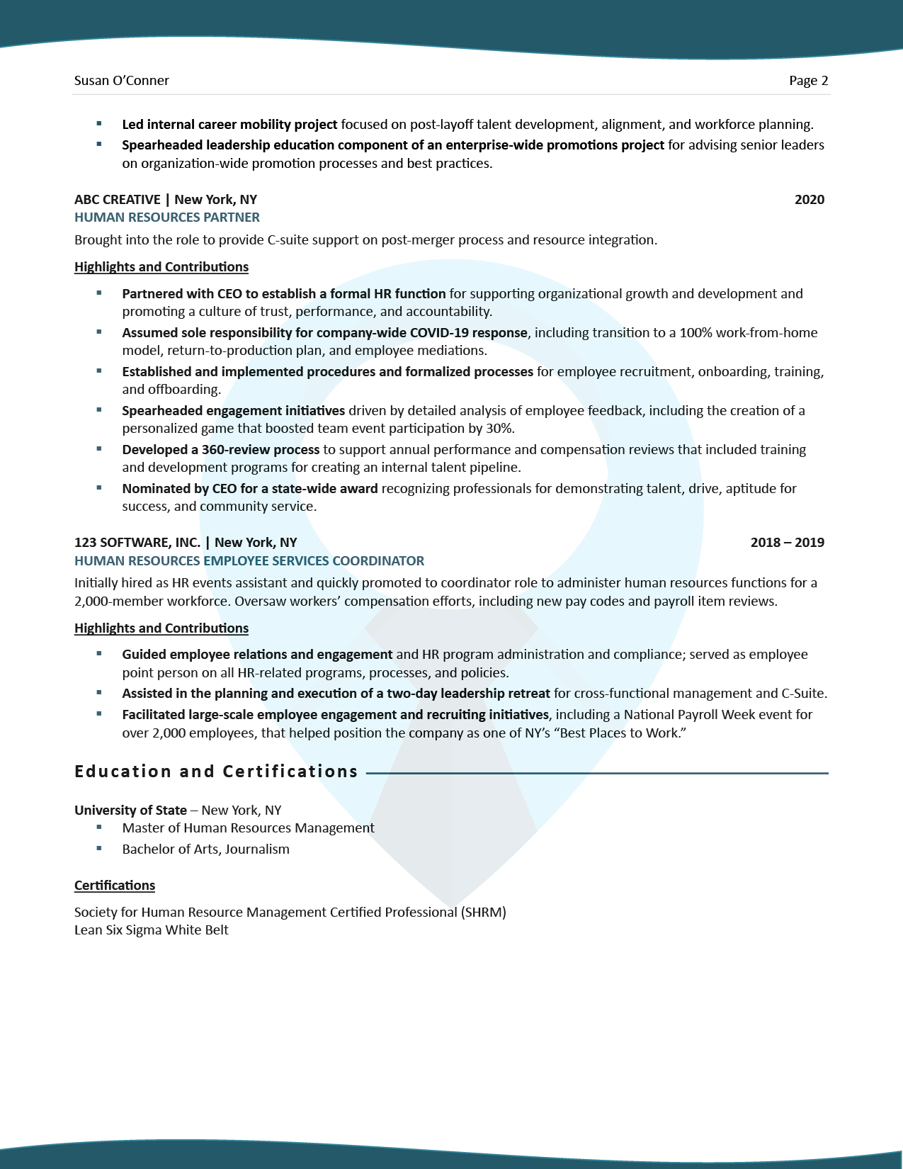 Professional resume Sample: Project Manager