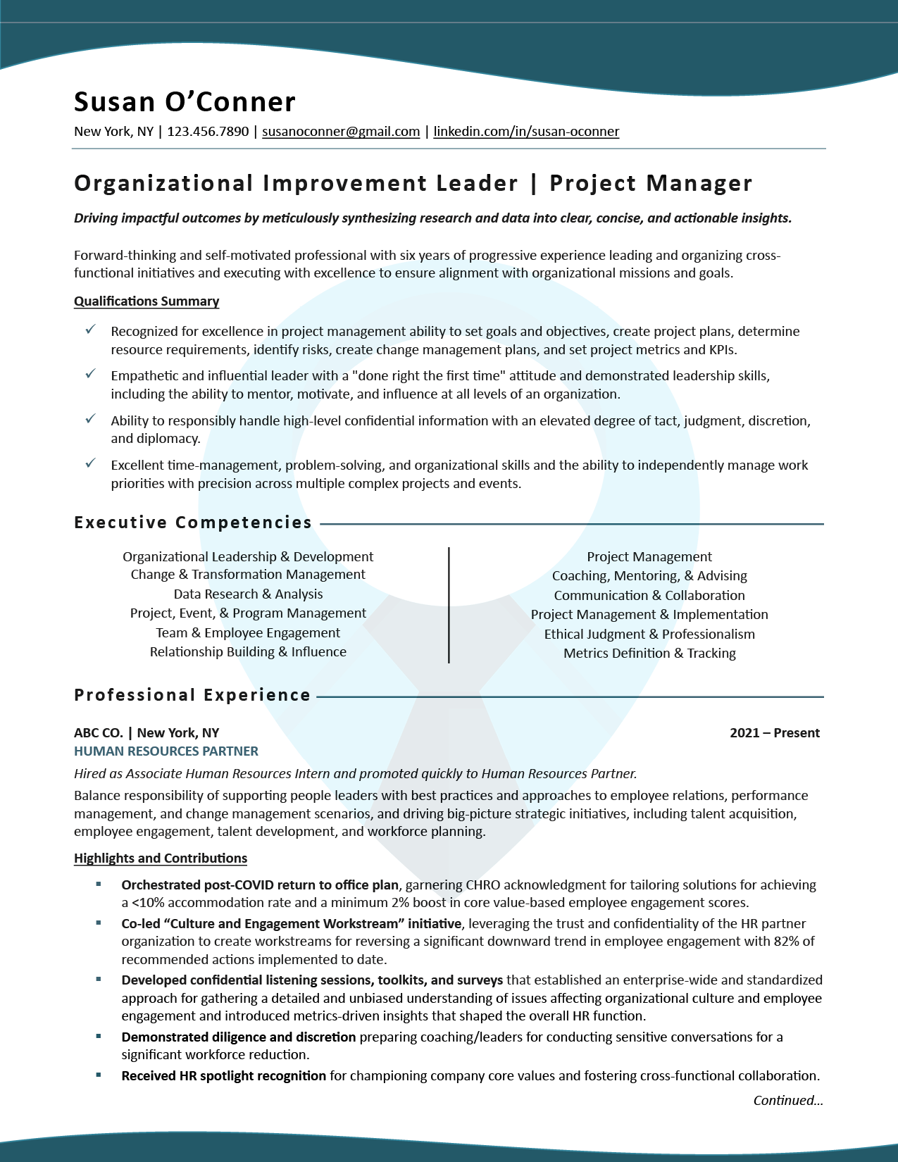 Professional Resume Sample: Project Manager