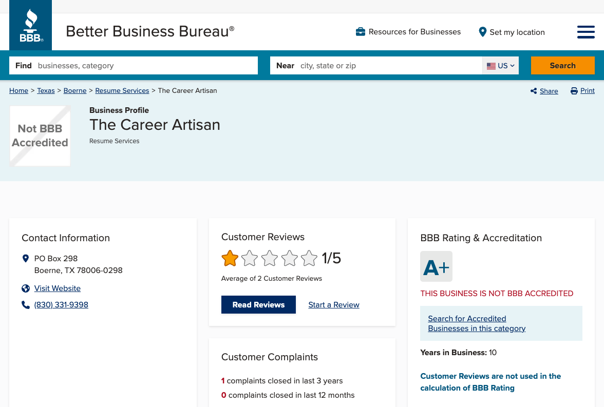 CEO Resume Writer BBB Reviews
