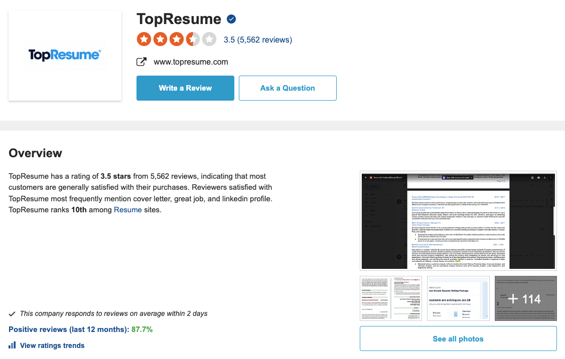 TopResume Sitejabber Review